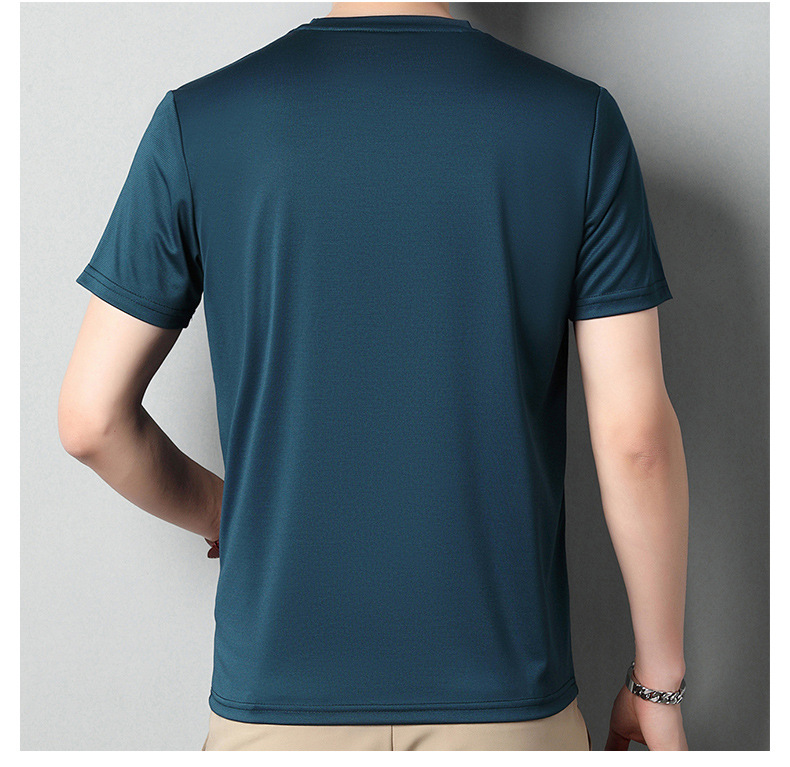 2024夏季新款桑蚕丝男士短袖纯色休闲中年薄款透气体恤男t恤批发详情14