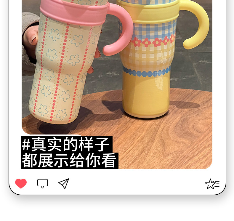 Ceramic inner liner insulated cup, giant handle ice cup, double-drinking straw water cup, large-capacity women's cup with high appearance level pic 11