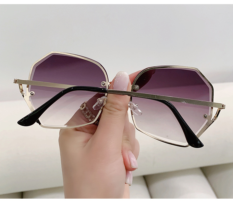 New frameless edge-cut sunglasses for women, fashionable and versatile metal sunglasses for large faces, slimming and UV protection glasses pic 10