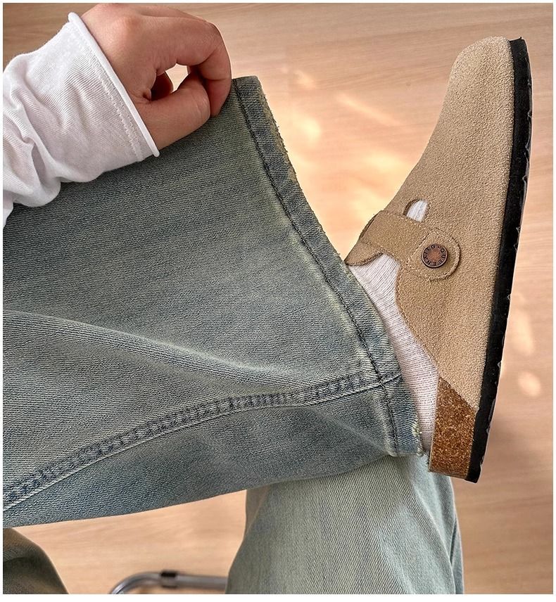 Light-colored narrow-leg wide-leg jeans for women, a new style of large-sized, loose, slimming, sagging straight-leg floor-length pants for 2025 pic 12