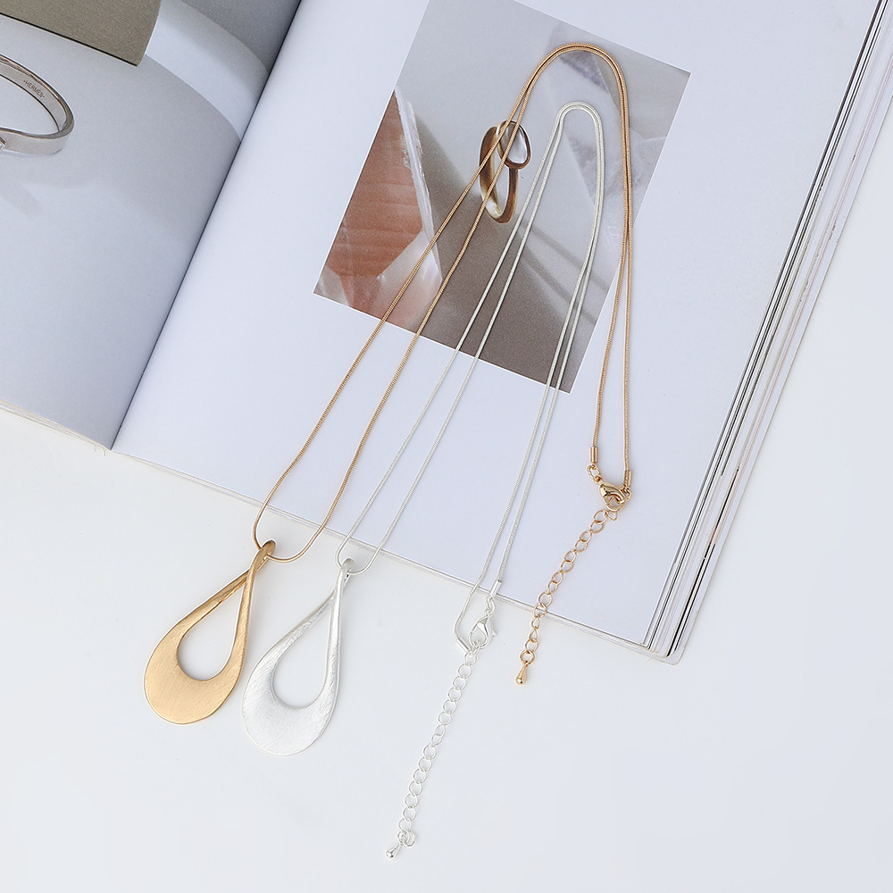 亚马逊跨境爆款简约小众设计感欧美外贸水滴形拉丝饰品吊坠毛衣链详情8