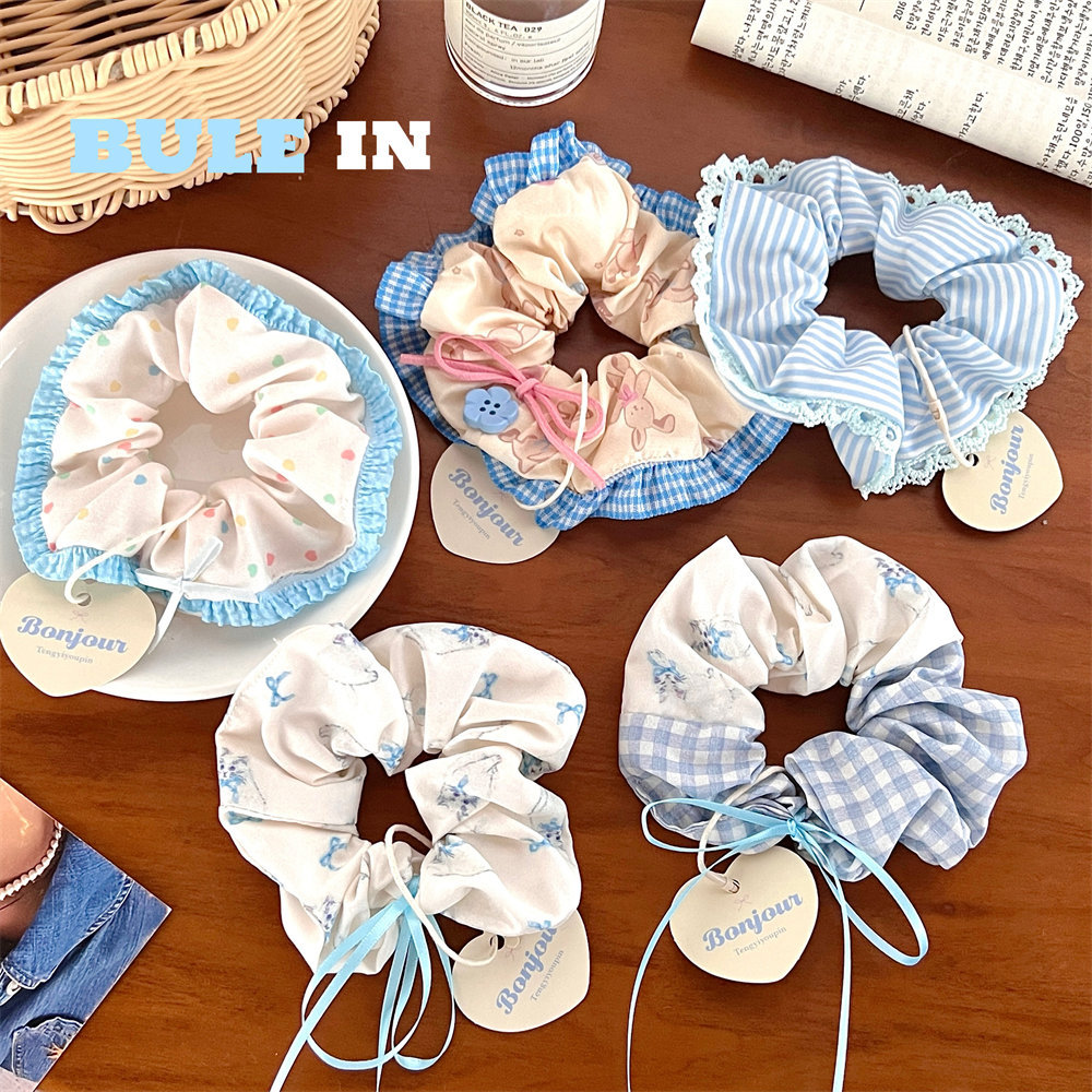 Summer refreshing bow, lace, large intestine hair tie, girlish country style, high-end look, large bun hair tie pic 30
