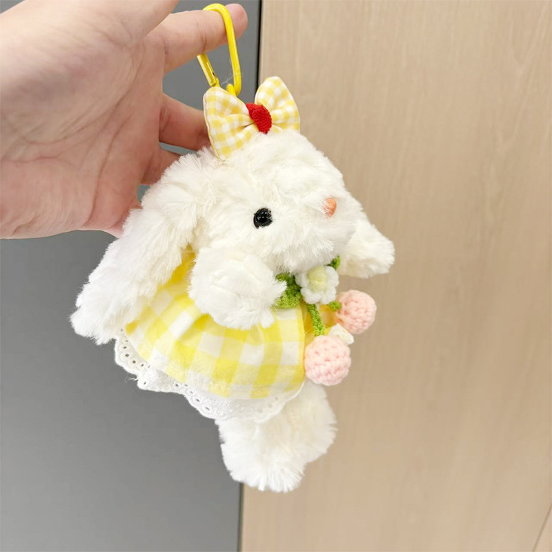 多巴胺格子长耳兔包包挂件小饰品可爱钥匙扣公仔玩偶兔子毛绒玩具详情23