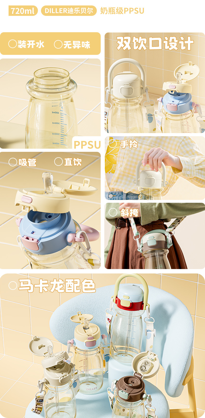 PPSU儿童水杯孕产妇吸管杯夏季塑料便携小巧可爱高颜值大宝宝奶瓶详情2