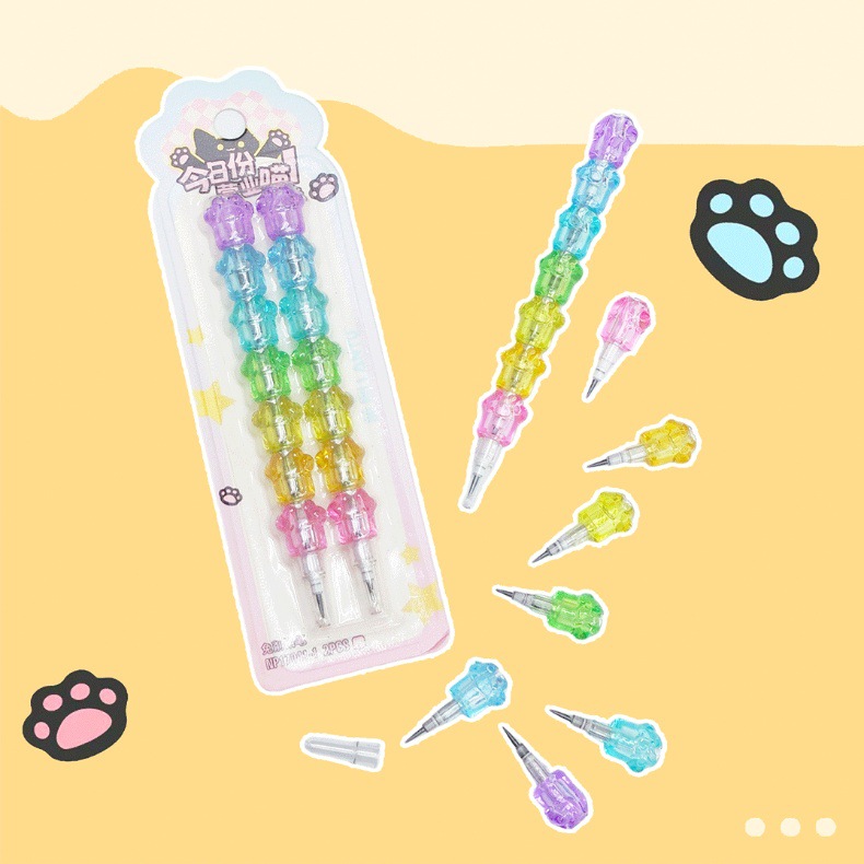 可爱猫爪拼接子弹铅笔 小学生免削可换芯铅笔 创意文具吸卡套装详情11