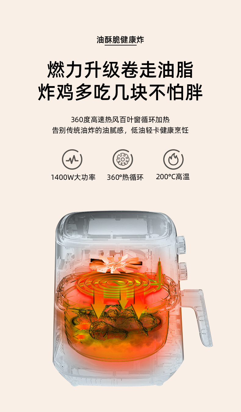空气炸锅家用大容量多功能智能款不锈钢可视空气炸锅机电炸锅外贸详情9