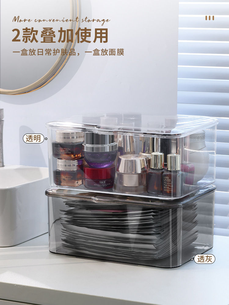 翻盖式桌面透明收纳盒家用多功能手机杂物面膜盒化妆品整理盒收纳详情7