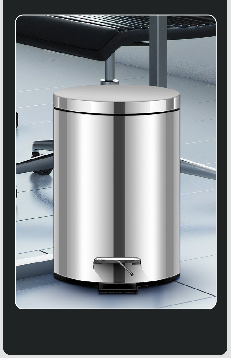 家用不锈钢脚踏式垃圾桶 厨房卫生间客厅适用 带盖设计 脚踩开启方便卫生详情8