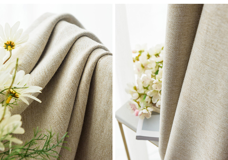 Swan Cotton and linen modern and simple living room and bedroom curtains, solid color thickened fully blackout linen curtain fabric manufacturer for homestays pic 16