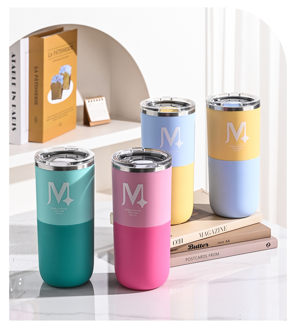 Stainless steel coffee cup with lid, double-layer mug, water cup, ice cup, office and home drinking water, large capacity 600ml pic 15