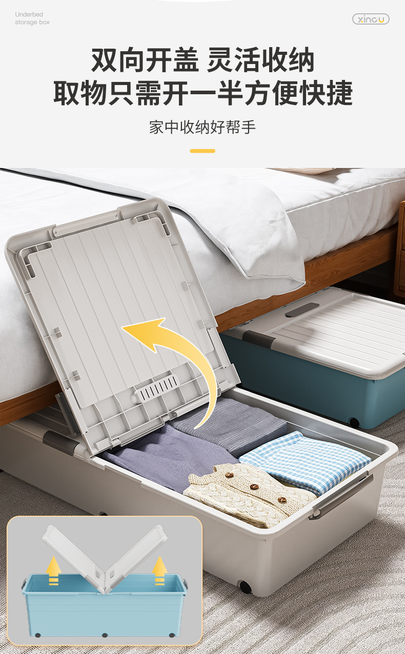 床底收纳箱带轮抽屉式扁平衣服被子储物神器家用整理箱床下收纳盒详情3