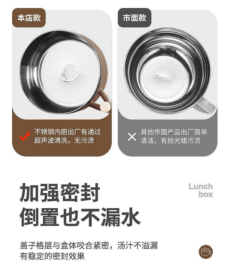 304不锈钢饭盒泡面碗双层饭碗带盖带格学生便当盒便携宿舍饭盒详情7