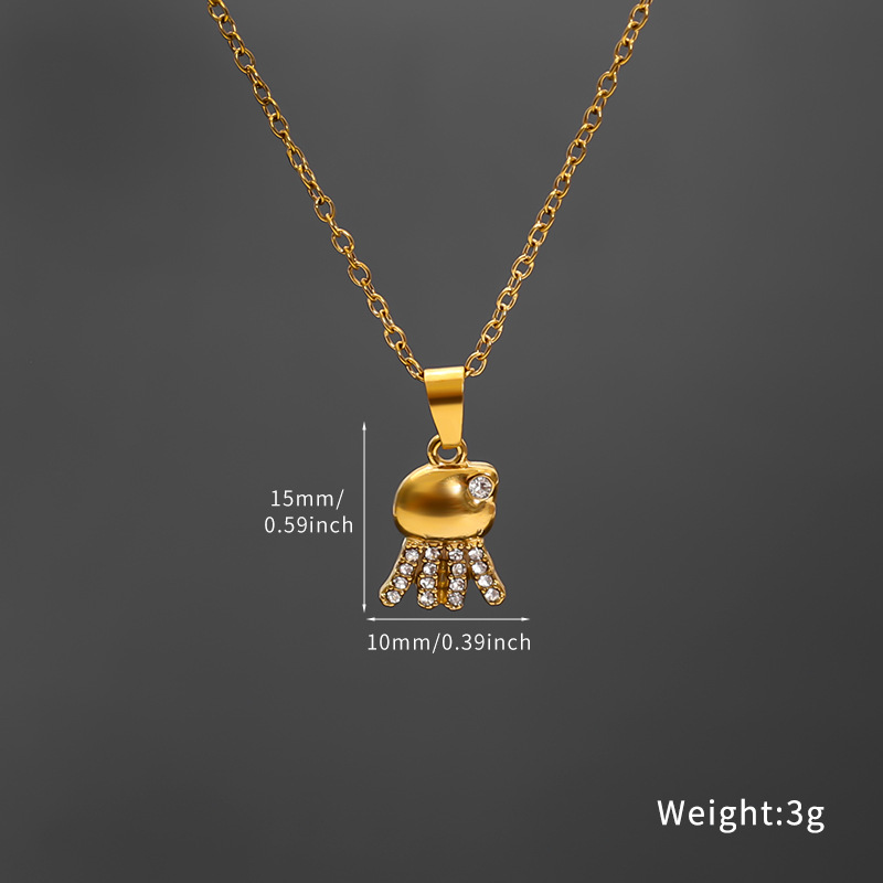 Wholesale of European and American versatile beach and ocean series diamond-encrusted small fish necklaces for women, cross-border light luxury and high-end titanium steel pendants pic 9