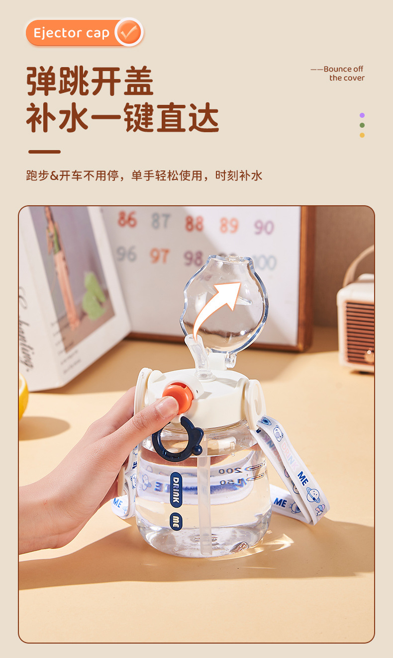 富兴儿童水杯宝宝防摔杯可爱简约学生吸管杯通用水壶塑料杯批发 pic 6