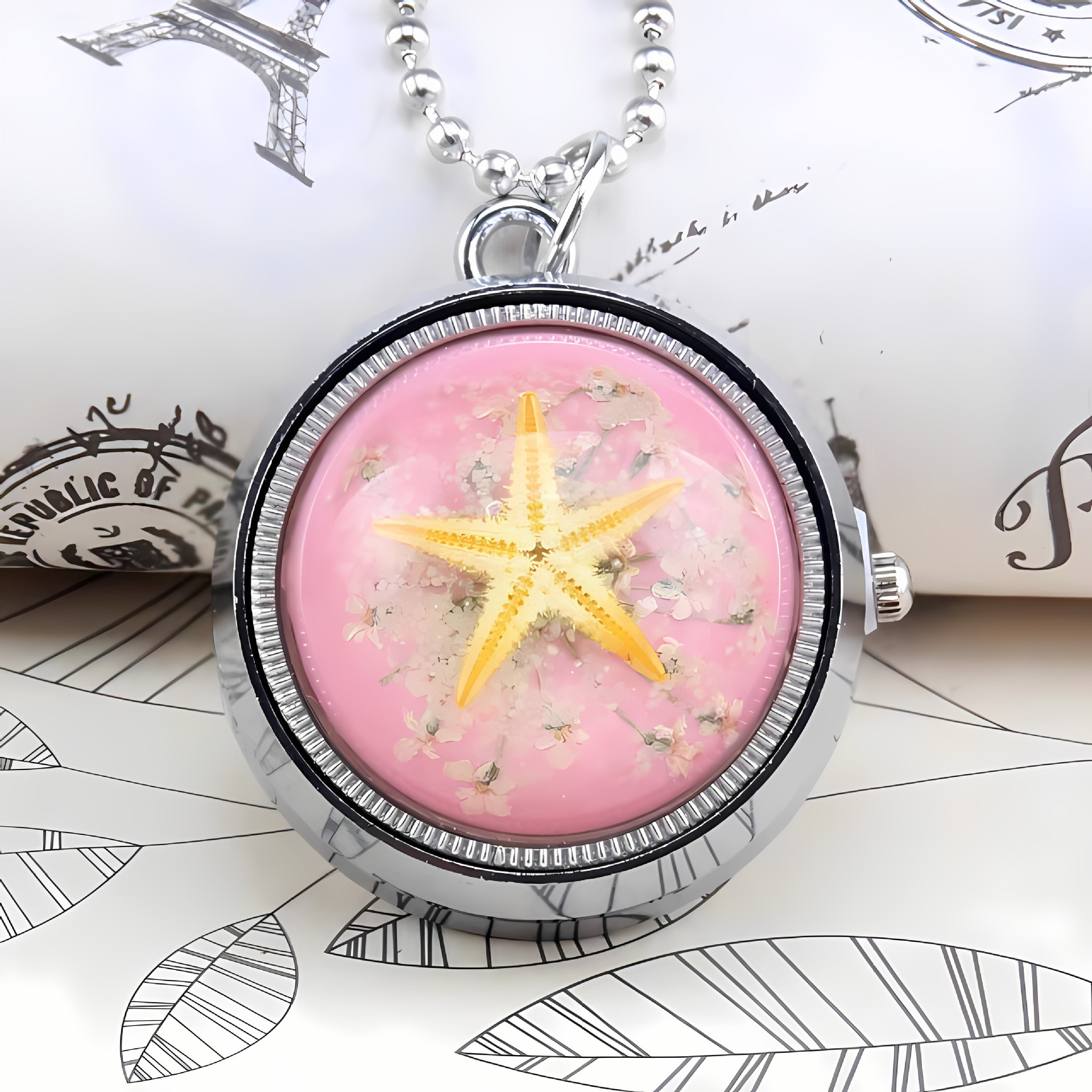 Cute student children lucky starfish rotating pocket watch, new gyroscope chain pocket watch, personalized and creative watch pic 2