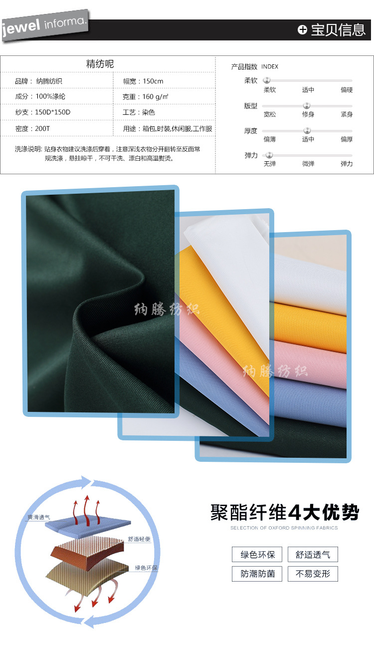 涤纶布制服呢面料现货150cm衬衫工作服工装面料厨师服布料化纤布详情2