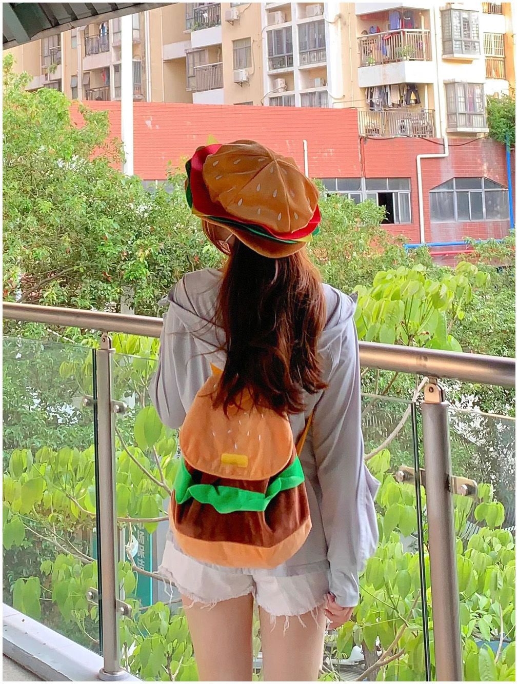 The same style of hamburger backpack as Xiaohongshu, cute cartoon student small backpack, large-capacity campus backpack for girls pic 8