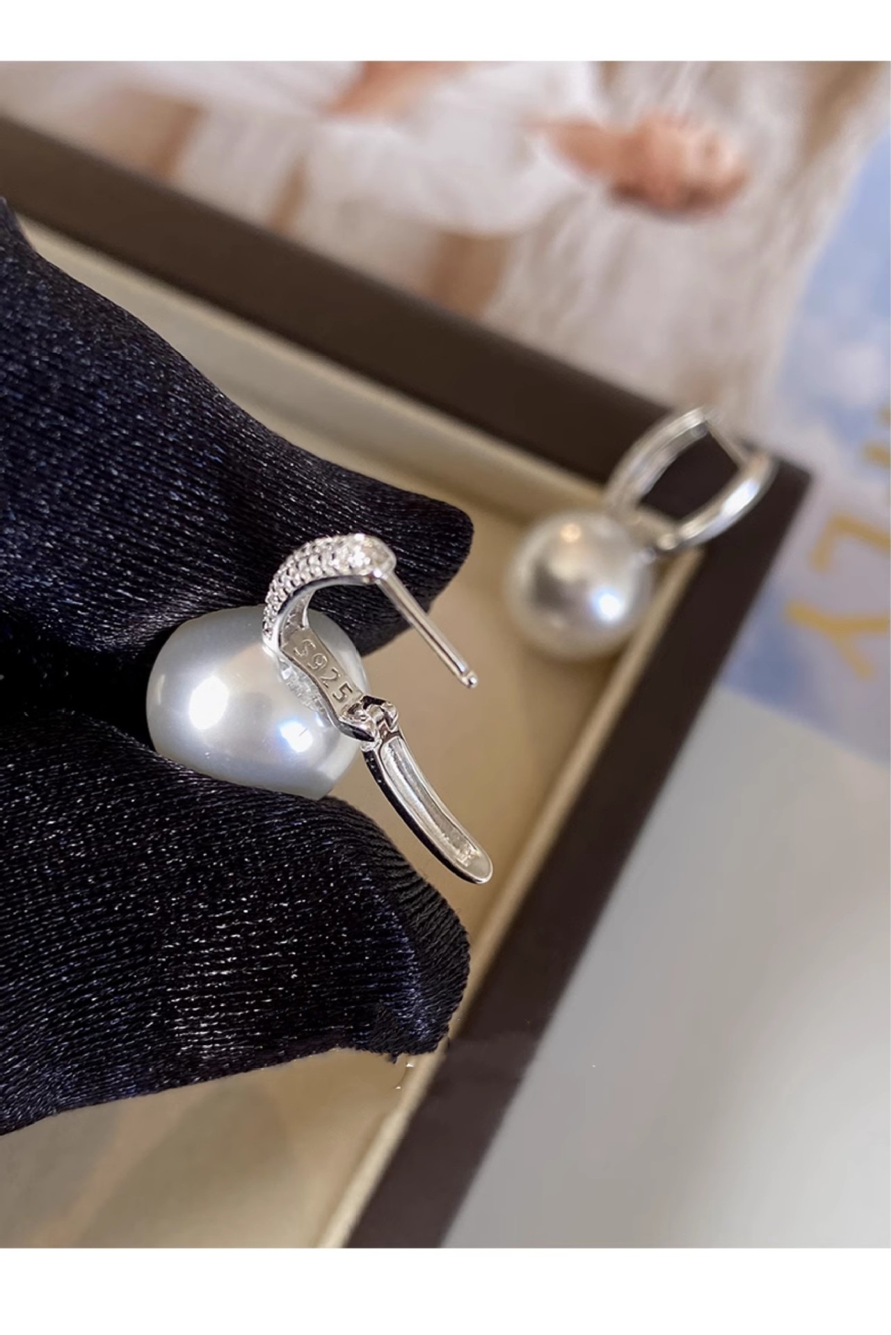 法式轻奢澳白珍珠耳扣s925纯银优雅经典百搭简约气质珍珠耳环耳饰详情2