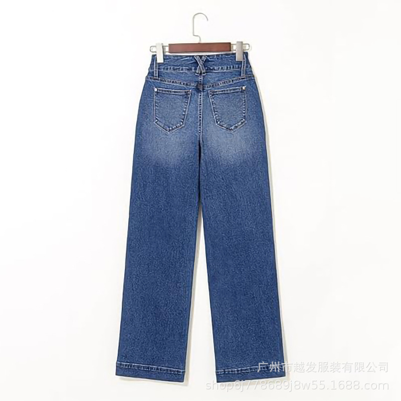 欧美跨境外贸新款亚马逊2025春季新款蓝色水洗直筒气质牛仔裤女装详情19