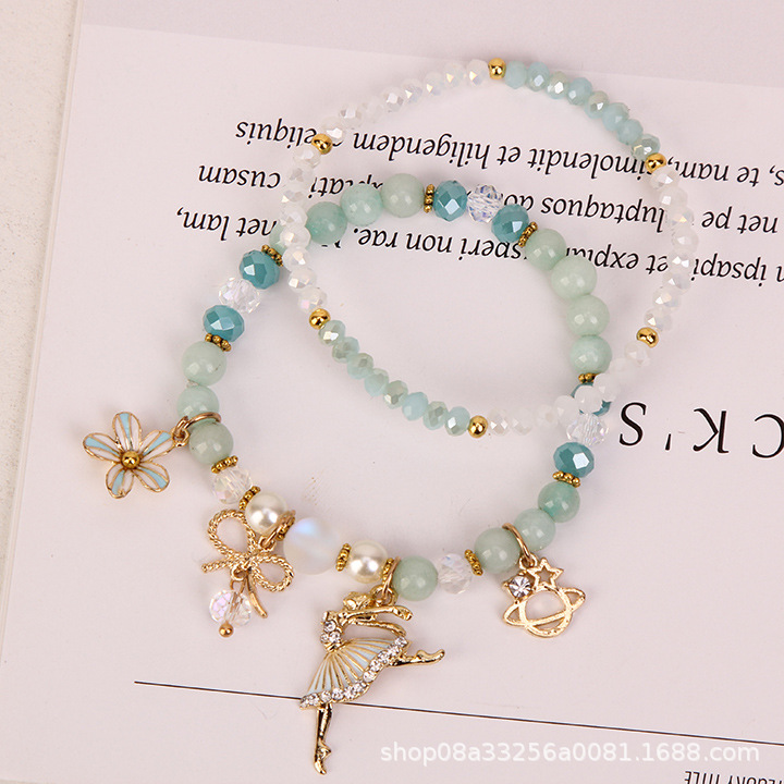 Korean-style fresh and clean crystal bracelet for girls, simple student forest-themed best friend beaded bracelet, bracelet ring, flower pendant bracelet pic 8