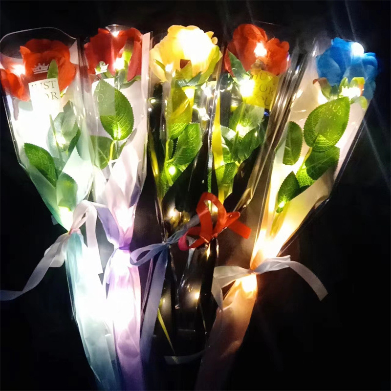现货发光玩具七夕情人节玫瑰花礼物七彩玫瑰花彩色仿真玫瑰花束详情8