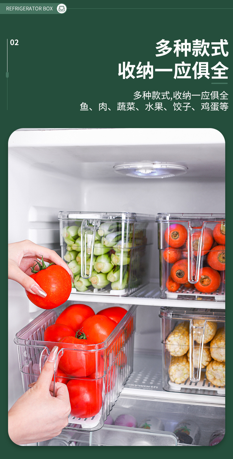 PET transparent refrigerator storage box with handle, fresh-keeping box, vegetable and fruit storage box, freezer box pic 6