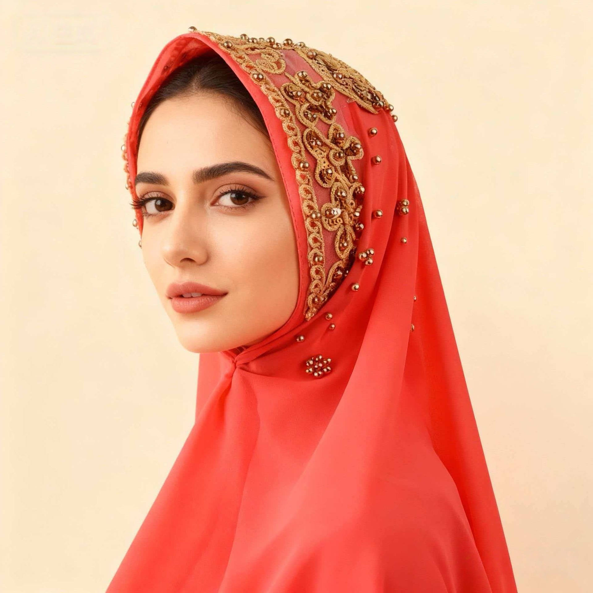 A107 New Ethnic-style headscarf, pearl chiffon, beaded long scarf, cross-border manufacturer, headscarf for export with rolled edges pic 12