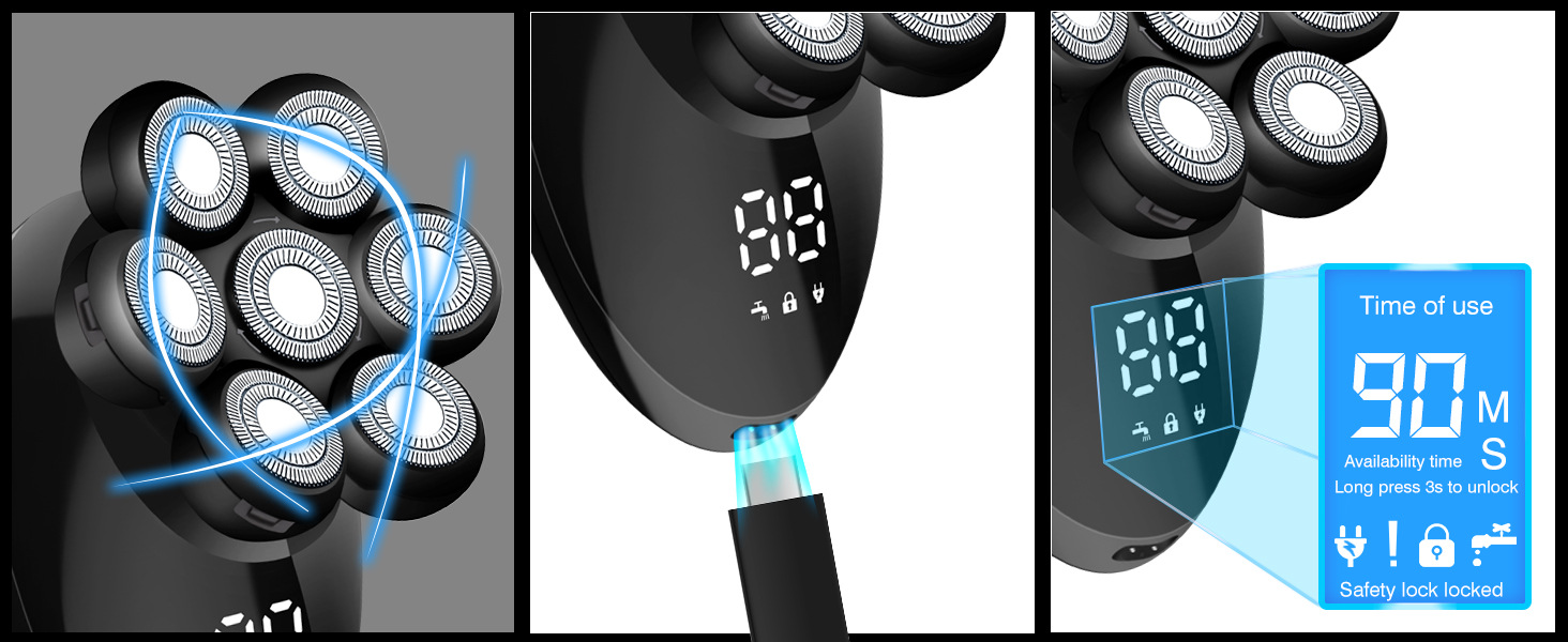 跨境新款电动剃须刀数显七刀头光头理发器充电式多合一刮胡刀批发详情5