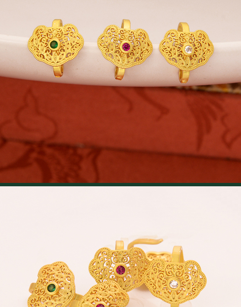 强保色沙金配件diy饰品古法金锆石如意搭扣手链手绳收尾连接扣详情5