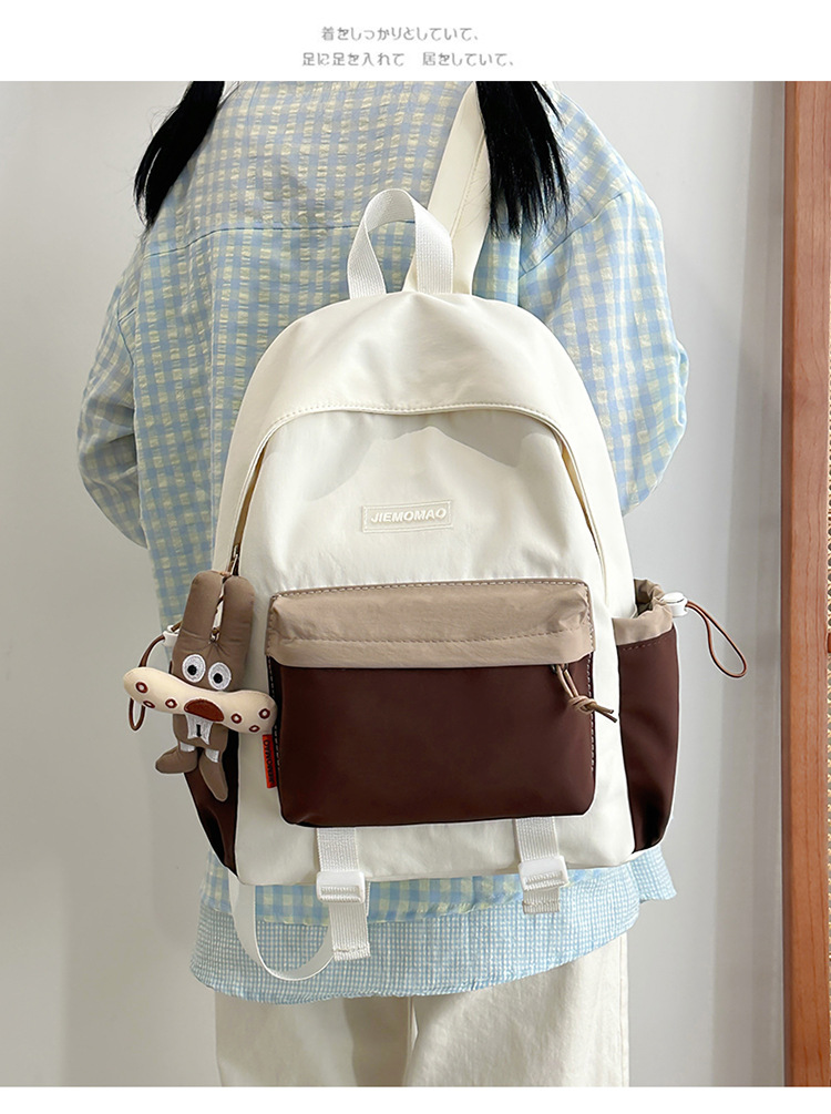 跨境新款学院风百搭双肩包初高中学生上课书包撞色洋气轻便双背包详情9