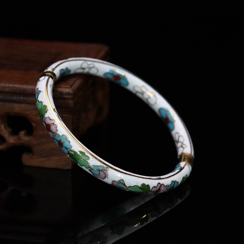 Beijing Cloisonne vintage collectibles, classical ethnic style copper body cloisonne enamel jewelry open bracelet pic 19