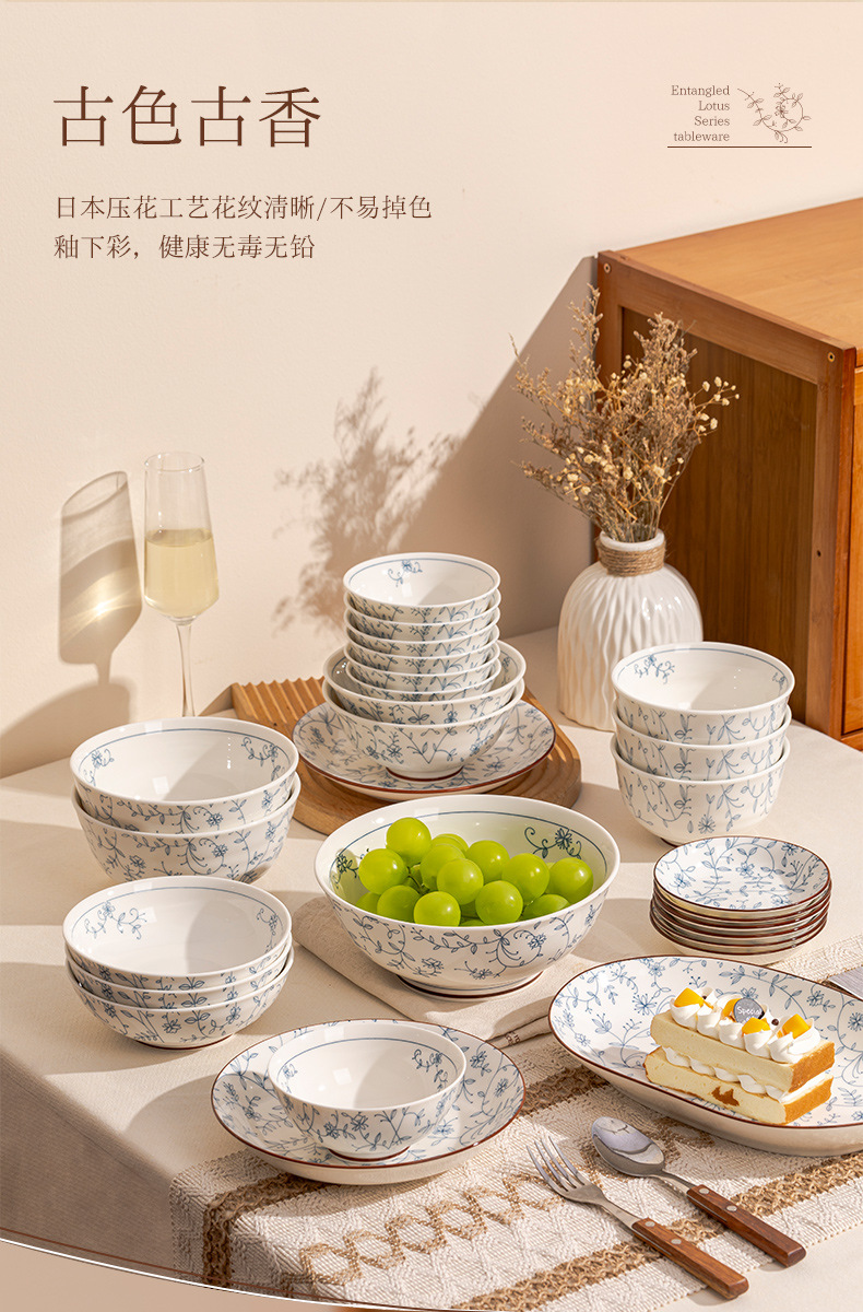 景德镇制高温釉下彩餐具碗碟套装家用饭碗菜盘面碗汤碗陶瓷碗盘子详情7