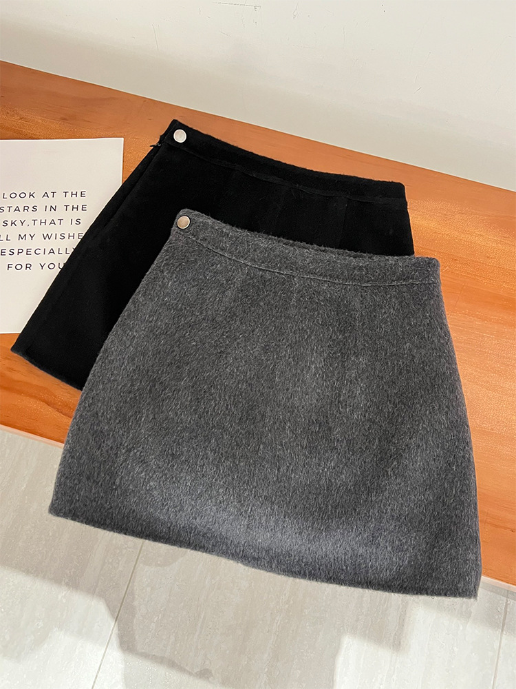 Four Beauties Slimming 100% short plush woolen A-line short skirt for women 25 winter New minimalist half skirt 9442 pic 45