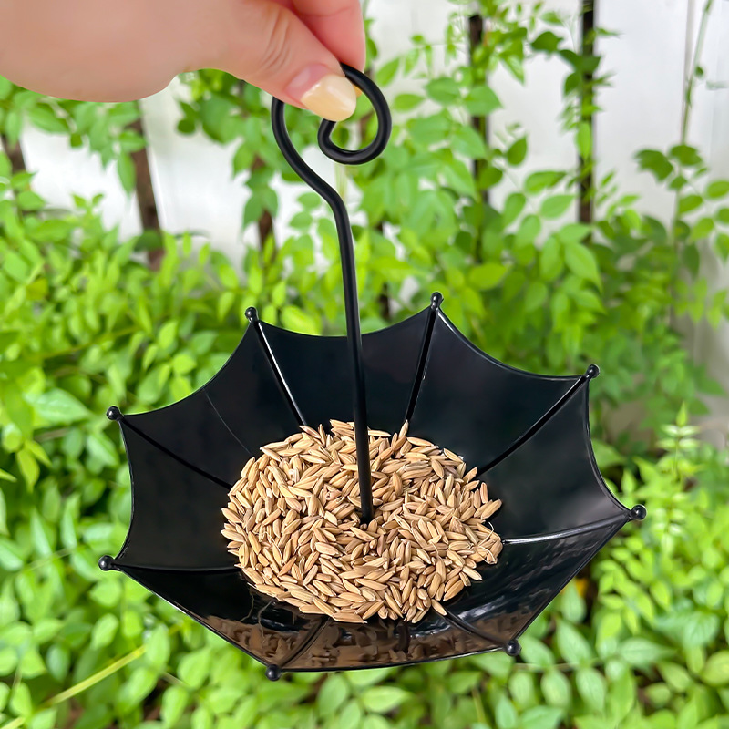 雨伞形状鸟槽悬挂式鸟食盘鸟浴盆池塘或饮水器适用于户外花园装饰详情7