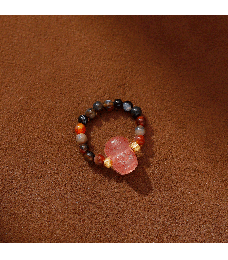Hyacinth original design, handcrafted DIY tourmaline strawberry crystal PI Xiu ring, fashionable, light luxury, elegant and high-end beaded ring pic 6