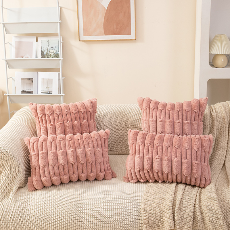 北欧ins风纯色链条编花胖条抱枕套兔毛绒床头沙发靠枕多色可选详情26