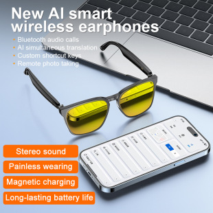 Cross-border AI translation smart glasses A17 European and American large-frame sun-protective color-changing stainless steel Bluetooth audio sunglasses smart accessories pic 3