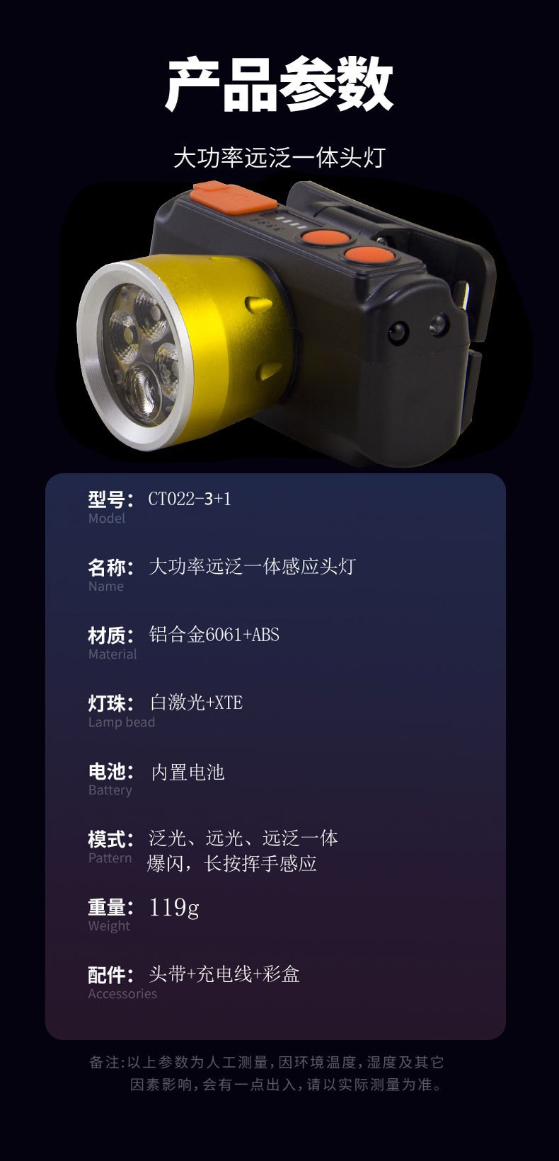 Pailide Cross-border high-power sensor headlamp with long-range flashing integrated 3+1 strong light aluminum alloy for outdoor night fishing and cycling pic 9