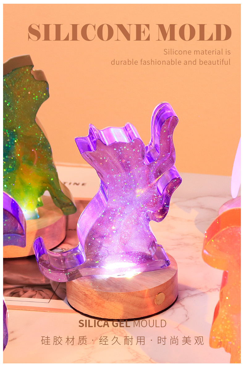 diy silicone mold for animal scented candles with resin coating, puppy, rabbit, kitten and squirrel, gypsum display stand mold pic 1