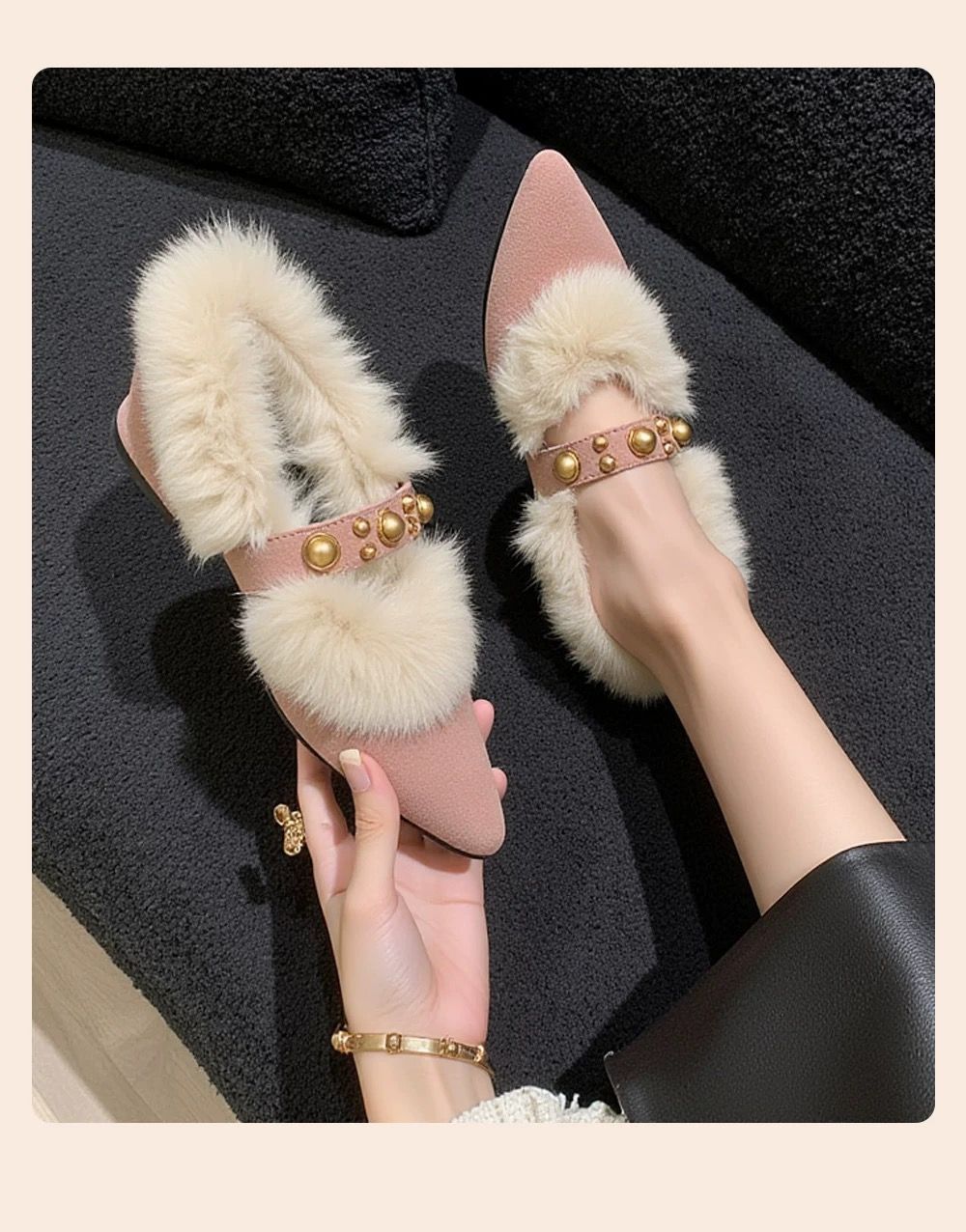 法式仙女风气质百搭一脚蹬毛毛鞋2025年秋冬新款外穿粗跟尖头单鞋详情9