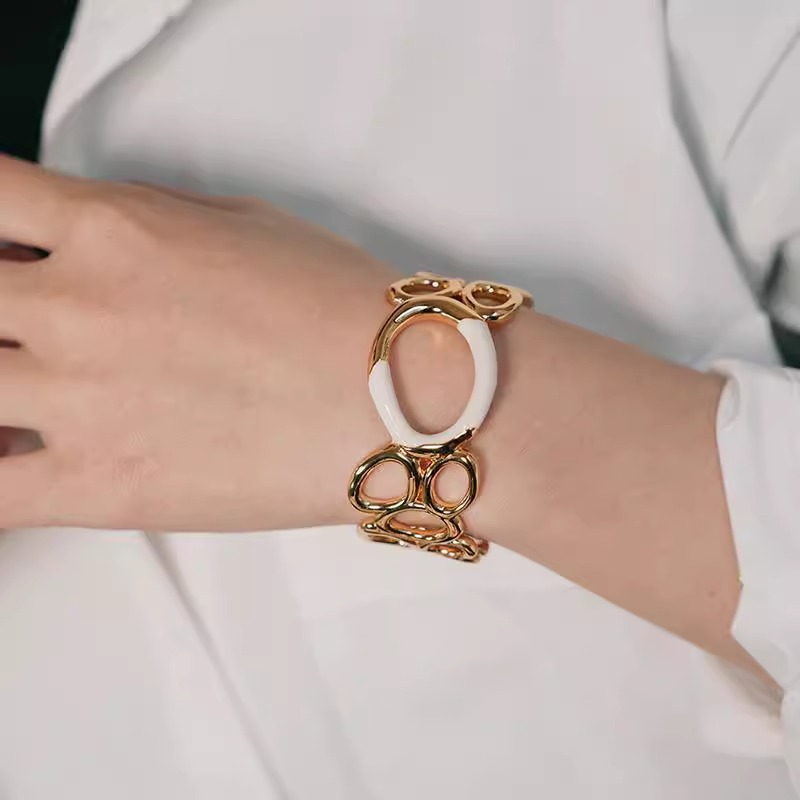 镂空圆形涟漪开口手镯女欧美轻奢小众高级感珐琅滴釉拼色手环手饰详情2