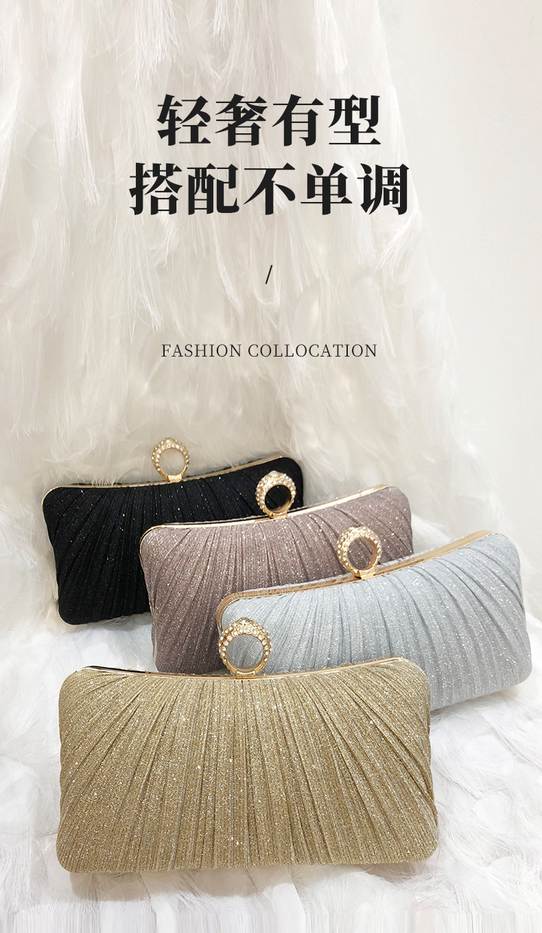 新款晚宴包褶皱手拿包晚装包新中式宴会包女士斜跨百褶礼服旗袍包详情2