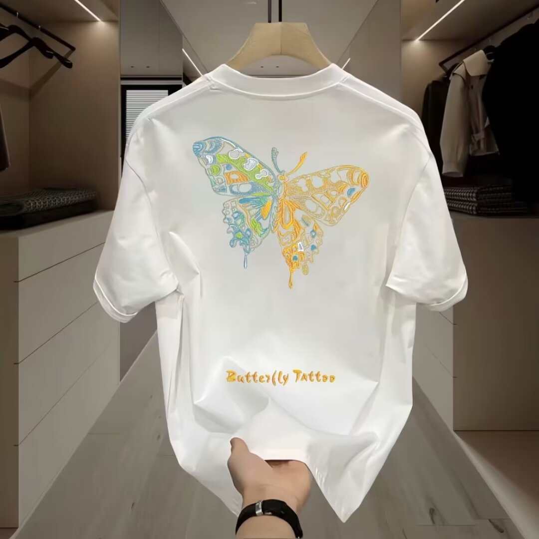 Short-sleeved T-shirt for men, summer trend, loose and versatile butterfly print top, trendy brand ins thin inner layer base layer pic 5