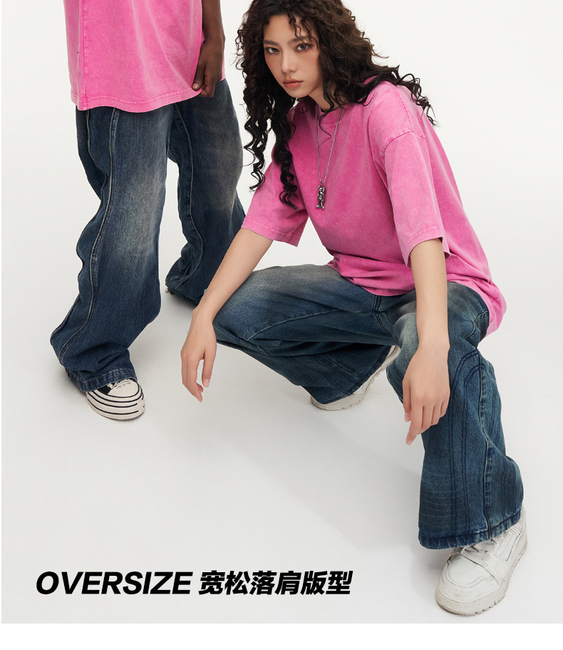 男士T恤230克酸洗炒雪花宽松做旧复古水洗短袖男纯棉t恤落肩欧码详情9