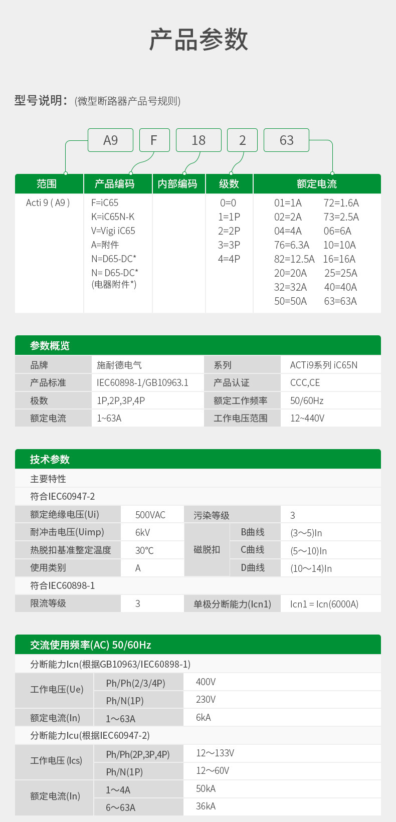 施耐·德Acti9断路器IC65N 1P2P3P4P D型10/16/25/40/63A空气开关详情9
