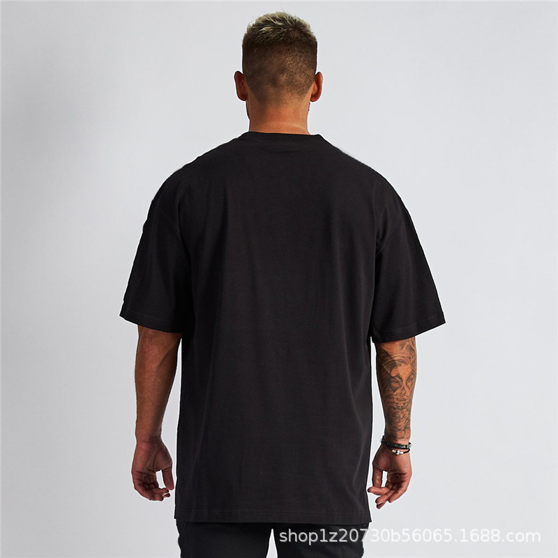 优质服装重磅全棉oversized男士T恤潮牌纯棉宽松落肩短袖男装T恤详情9