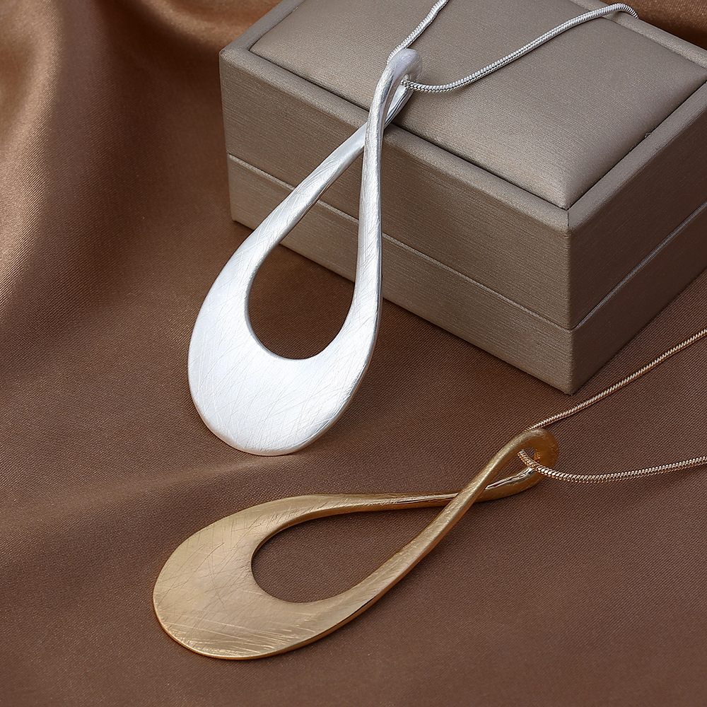 亚马逊跨境爆款简约小众设计感欧美外贸水滴形拉丝饰品吊坠毛衣链详情10