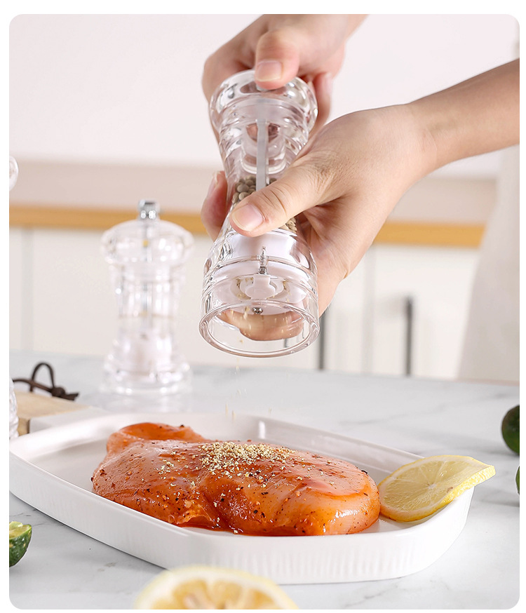 手动亚克力研磨器黑胡花椒香料磨多用调味瓶厨房工具海盐研磨器详情9