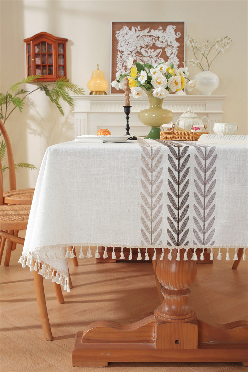 Amazon cross-border embroidered checkered flower tassel tablecloths, rectangular coffee tables, tablecloths and table coverings manufacturer embroidery pic 51
