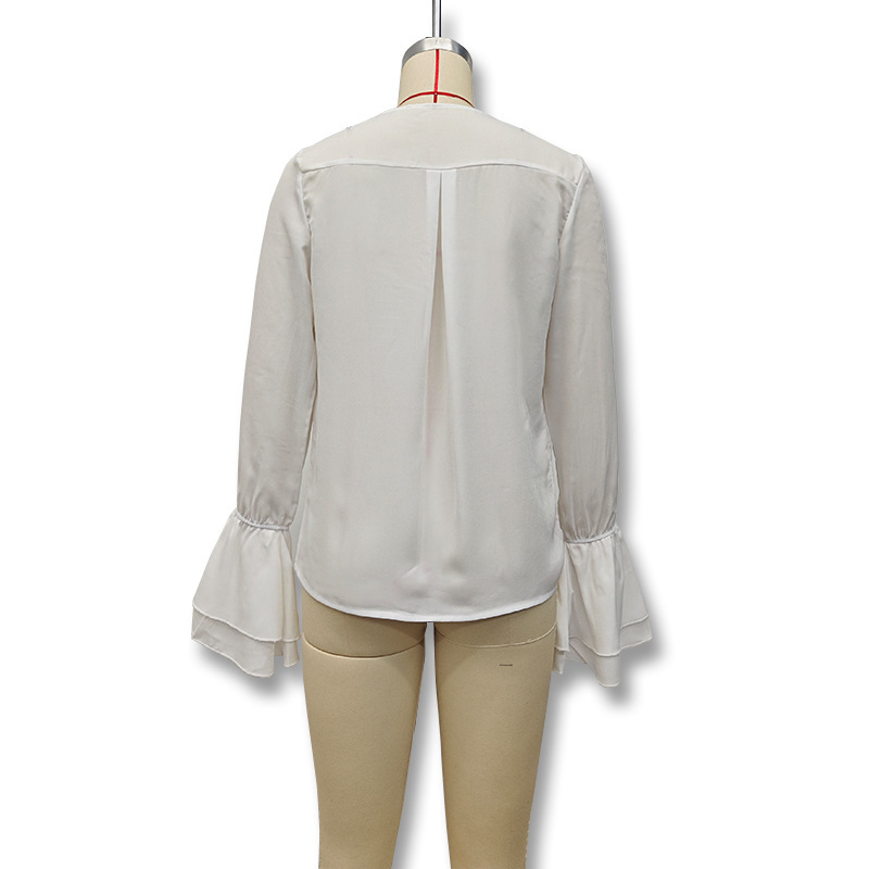 欧美女装2025春夏新品时尚系带设计感开衫荷叶边外搭小披肩衫衬衣详情16